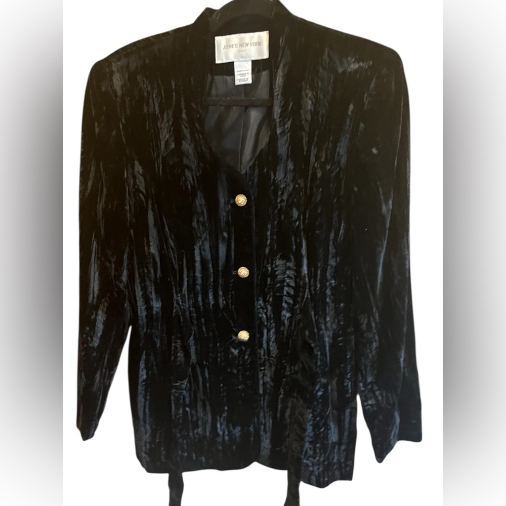 Jones New York Crushed Velvet Long Blazer with Gold Crystal Buttons 1990